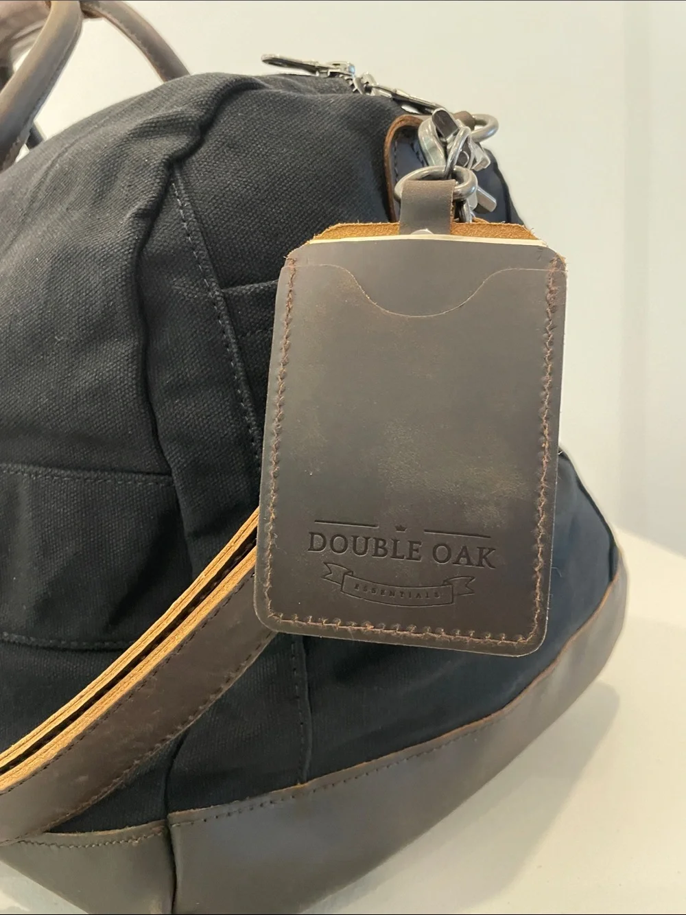 Double Oak Essentials Weekender Duffel 40L Black Canvas Leather Travel Bag